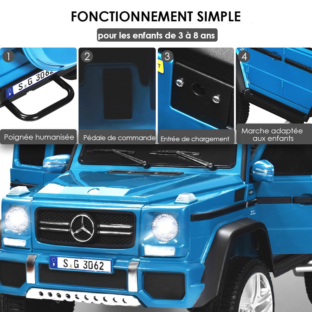 12V Ride-On Car With Remote Control, Suspension, Blue
