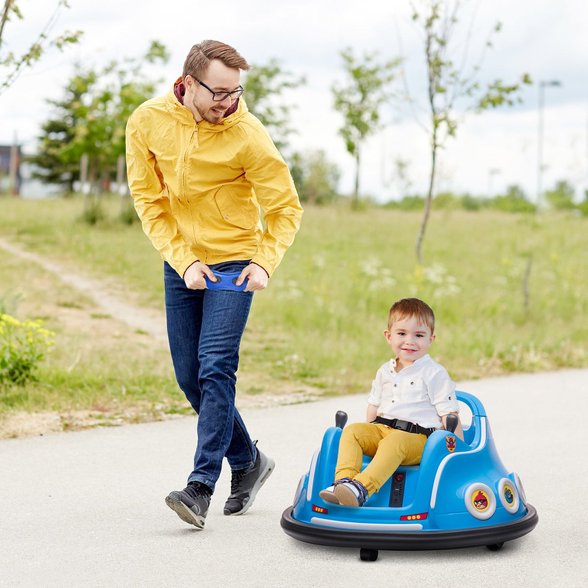 12V children's bumper car with 2.4 G remote control, electric bumper with music and lights, 1.5-3 km/h, children's electric car with 360° rotation, for children 3-5 years, blue