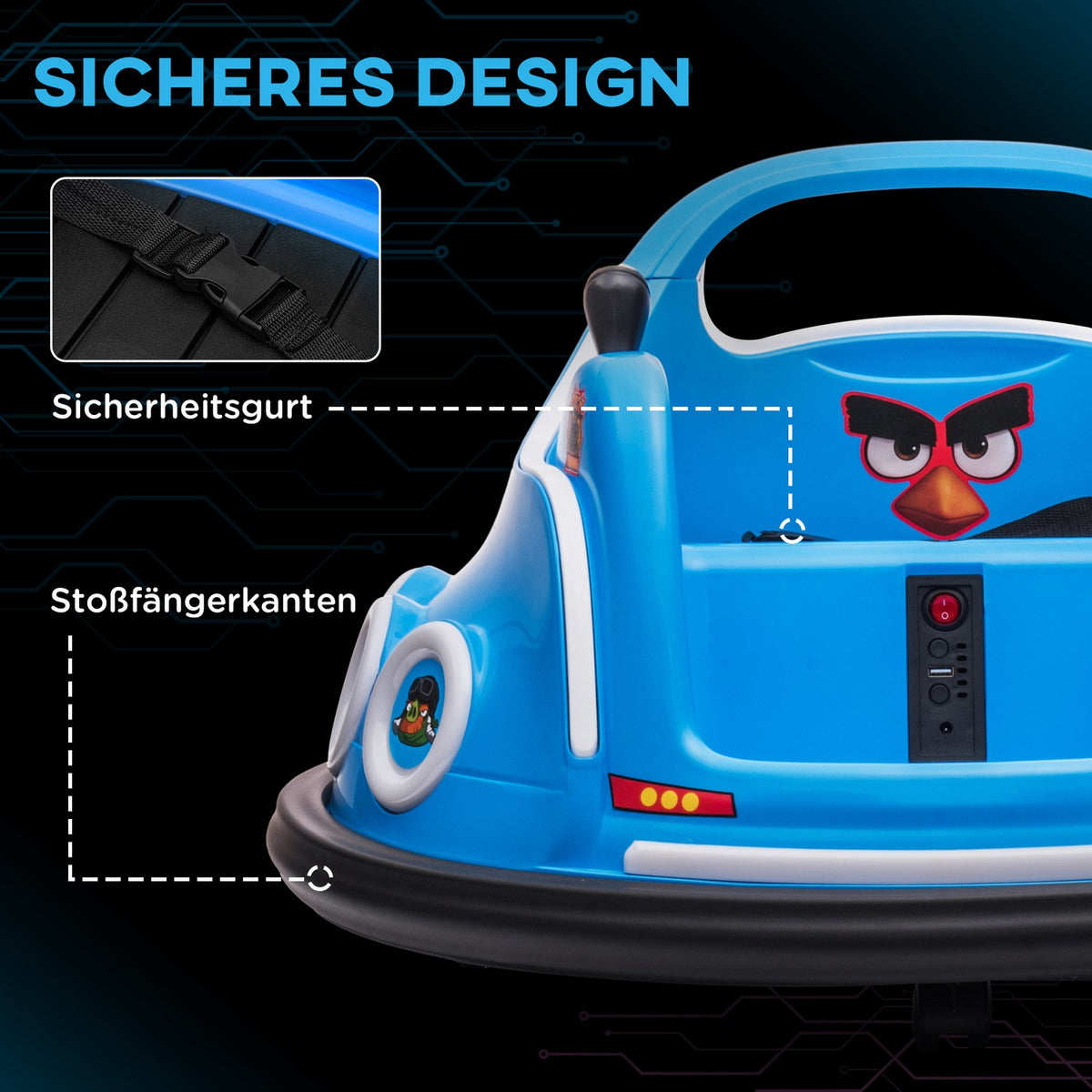 12V children's bumper car with 2.4 G remote control, electric bumper with music and lights, 1.5-3 km/h, children's electric car with 360° rotation, for children 3-5 years, blue