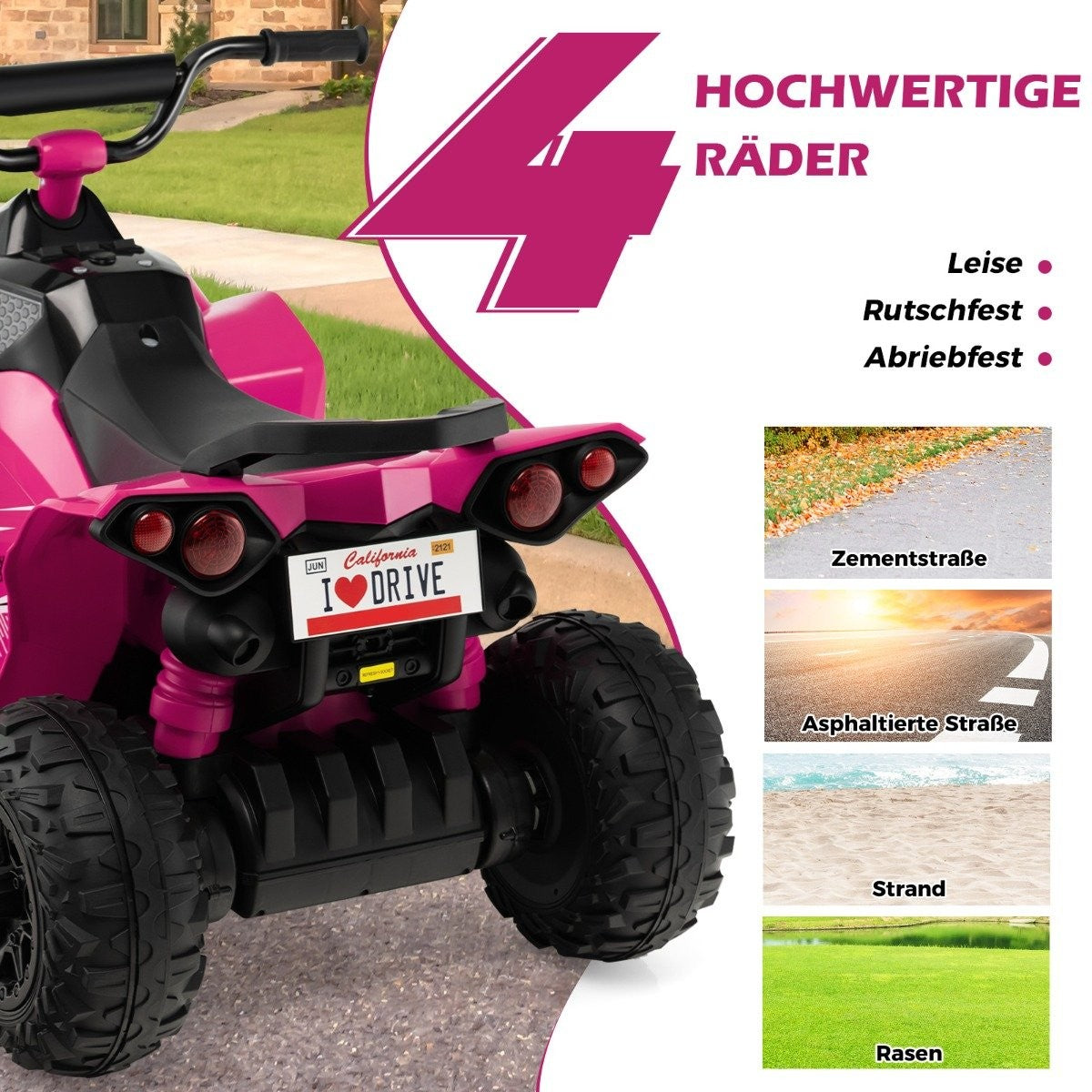 12V electric children's quad with 2.2/4.3 KM/H speed &amp; Horn, music &amp; LED lights electric quad pink