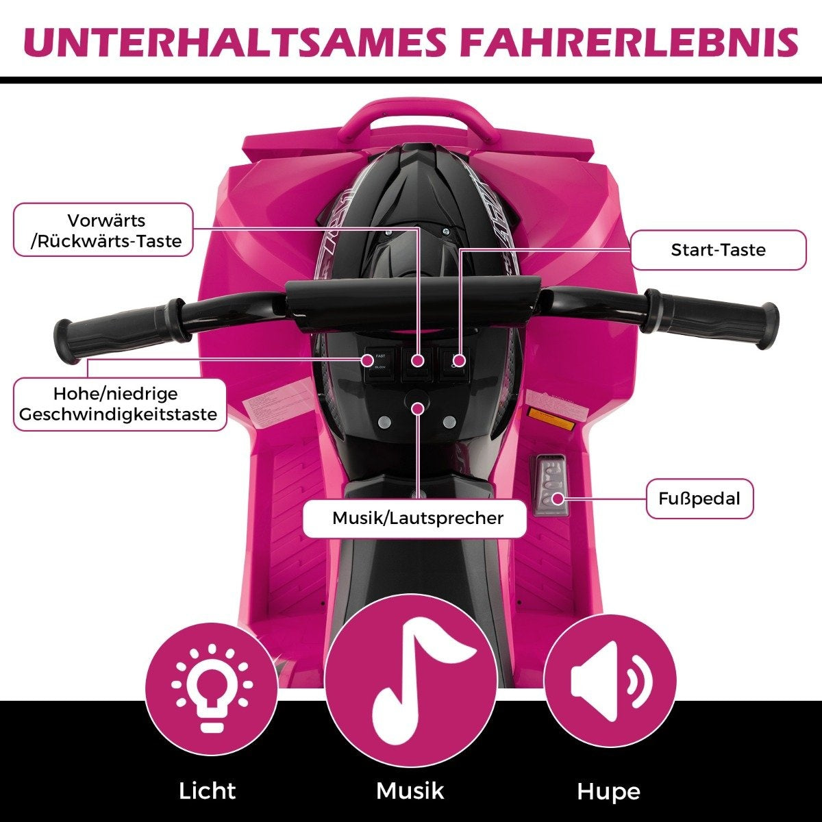 12V electric children's quad with 2.2/4.3 KM/H speed &amp; Horn, music &amp; LED lights electric quad pink