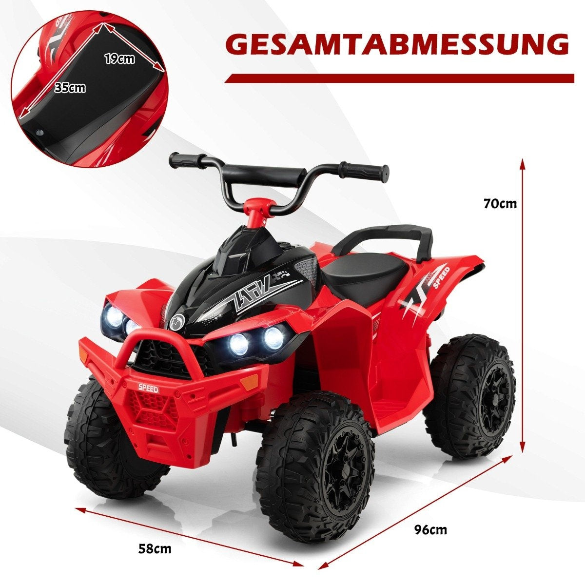 12V electric children's quad with 2.2/4.3 KM/H speed &amp; Horn, music &amp; LED lights electric quad red