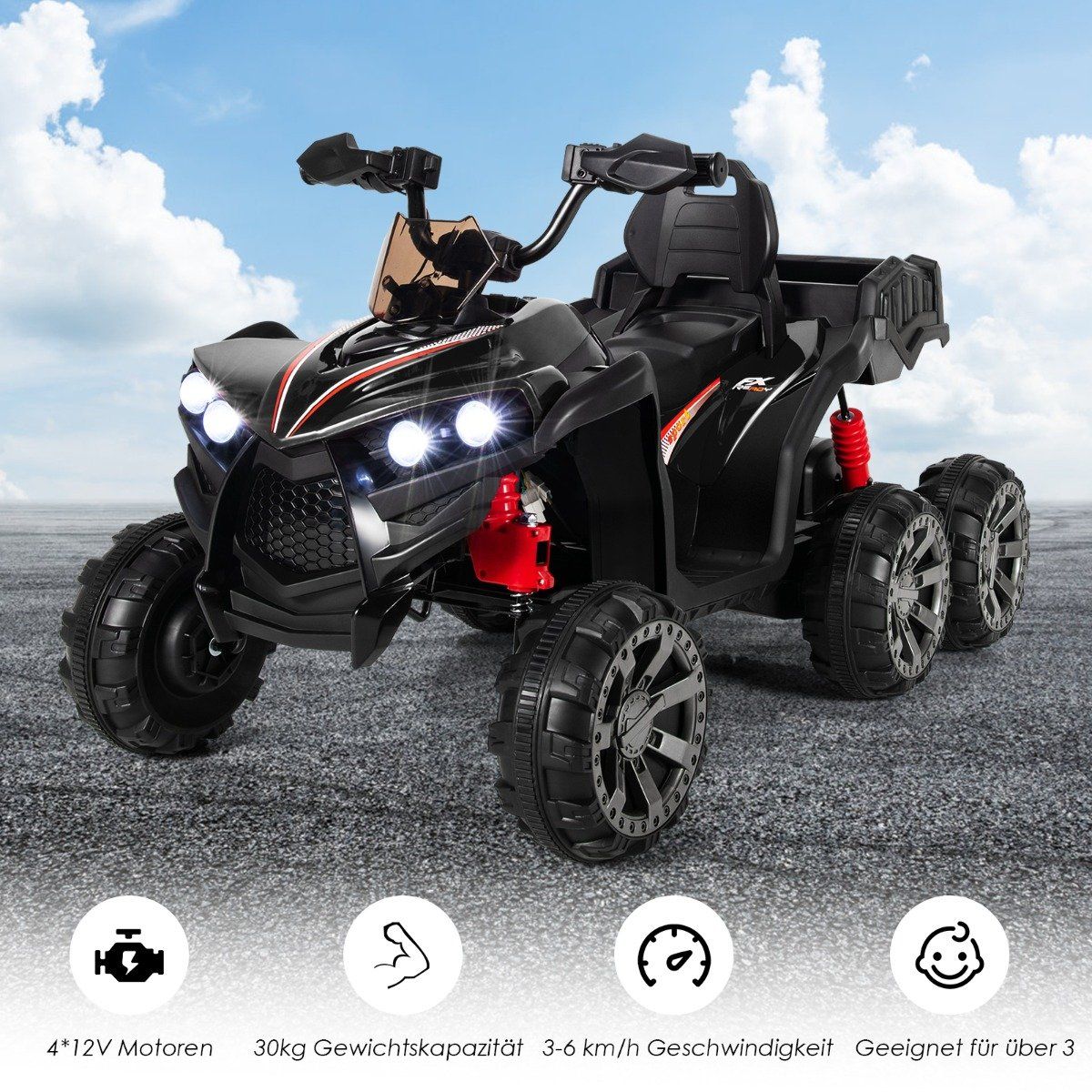 12V electric children's quad with storage space & LED lights mini electric quad 3-6 km/h black