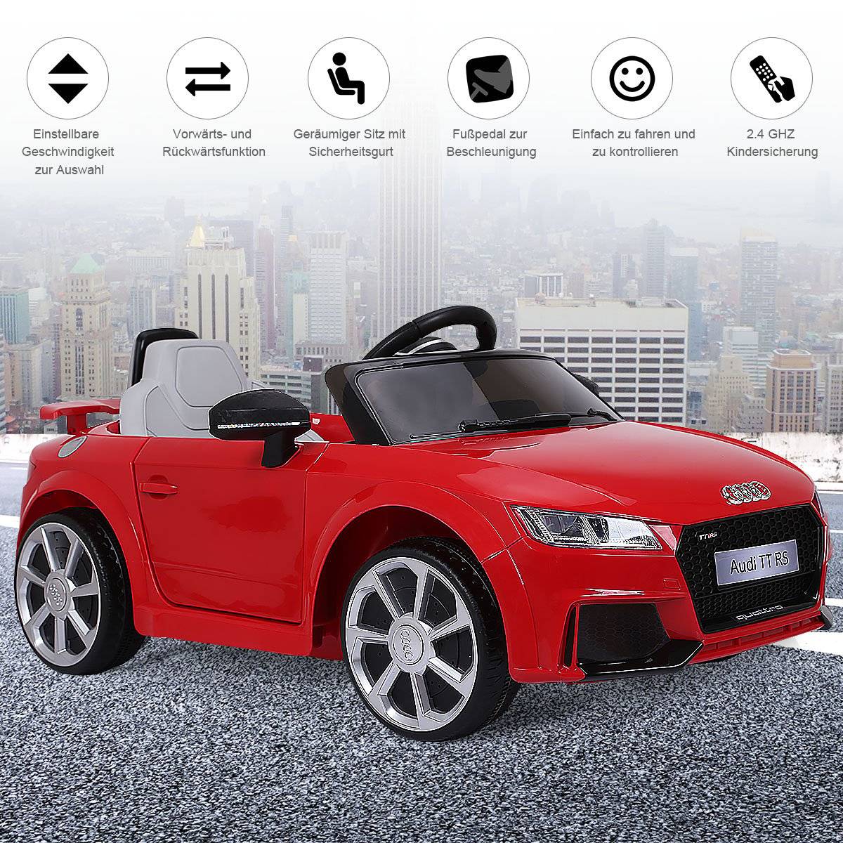 12V toy car children's car with 2 motors and MP3 and music 104 x 63.5 x 45.5 cm red