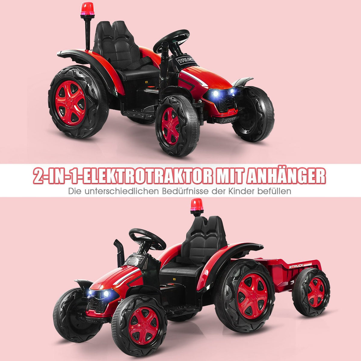 12V tractor children's ride-on tractor with removable trailer 151 x 68 x 70 cm red