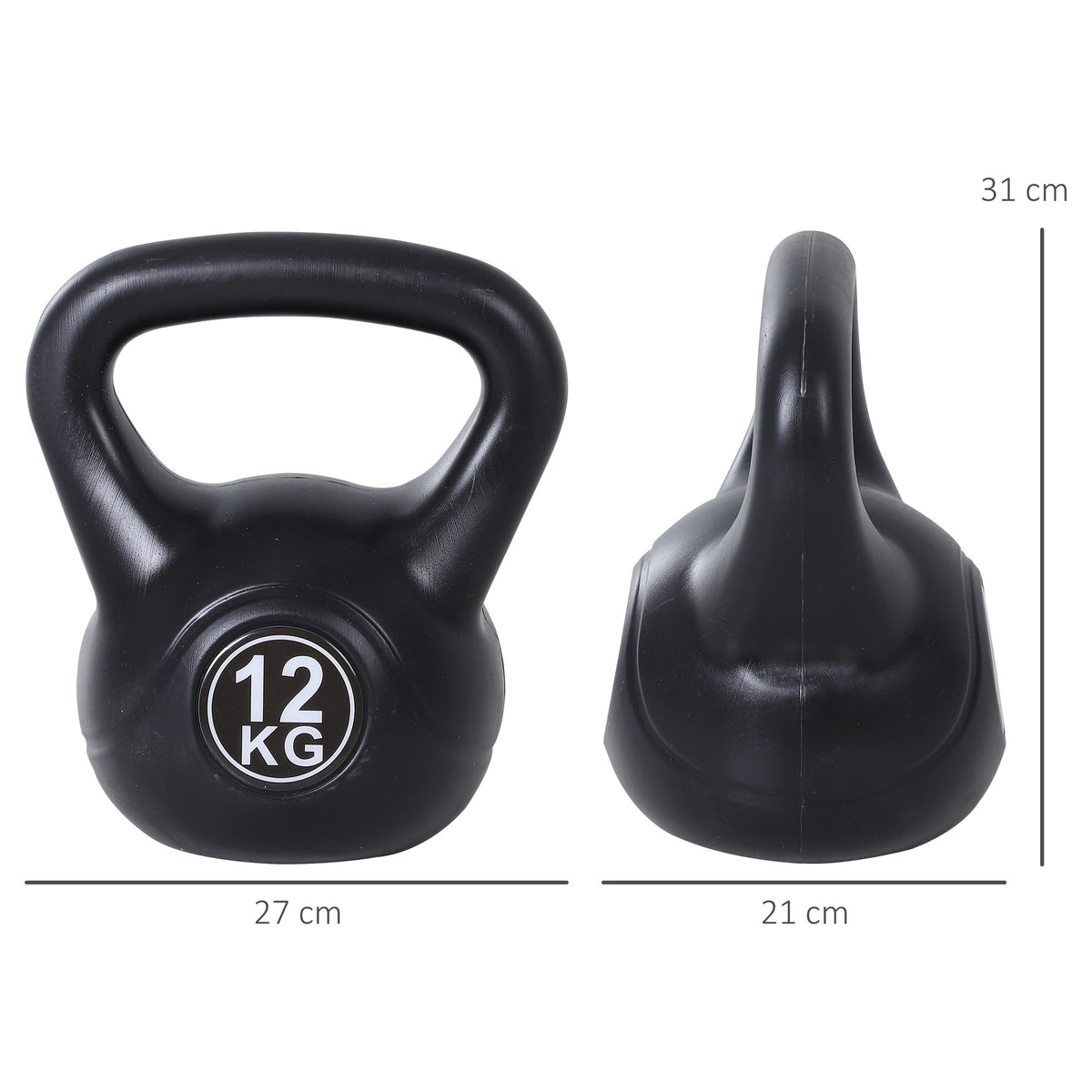 12 kg Sand-Filled Kettlebell, Black, Plastic, Beginner-Friendly