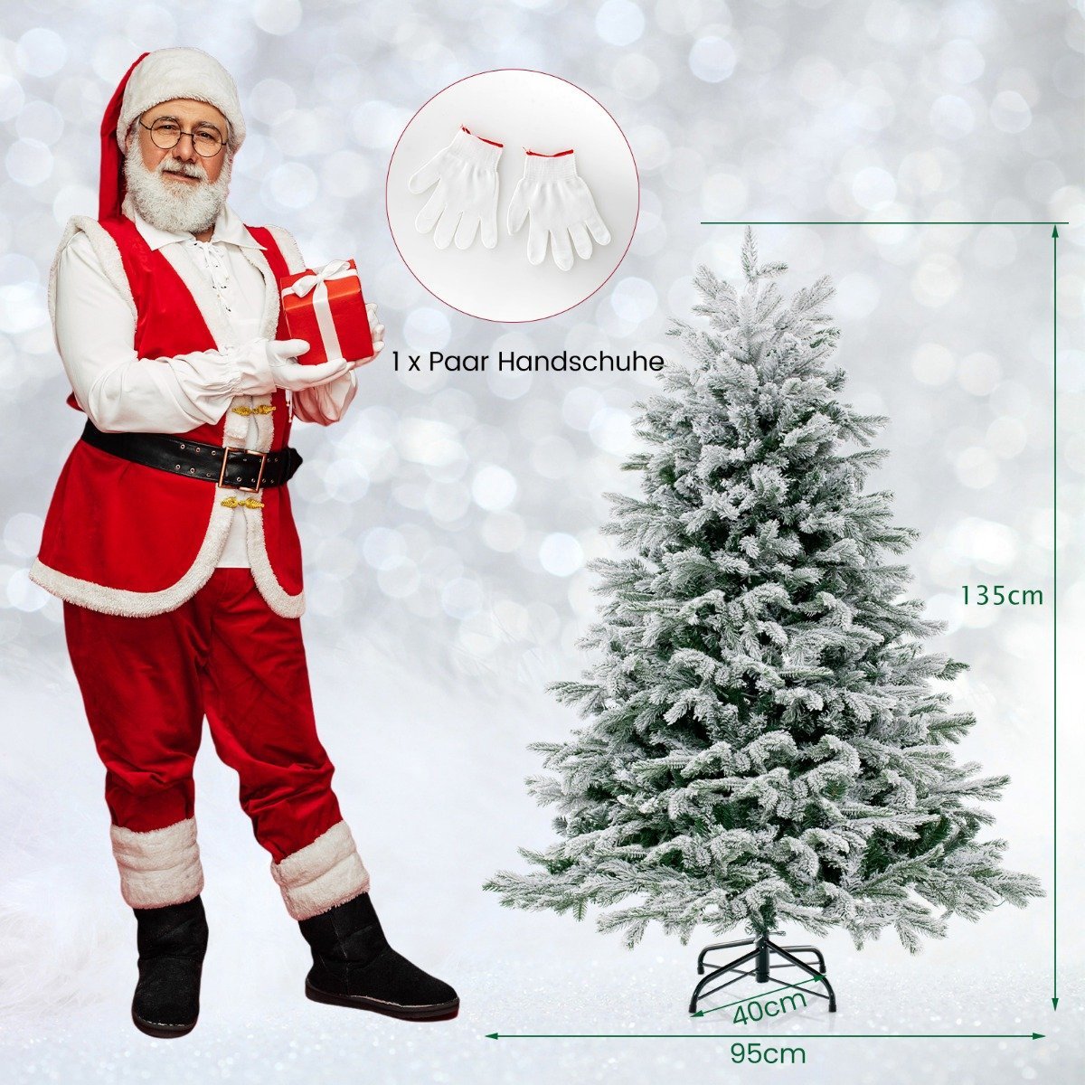 135cm Artificial Christmas Tree with Snow & 688 Mixed Branch Tips Christmas Tree