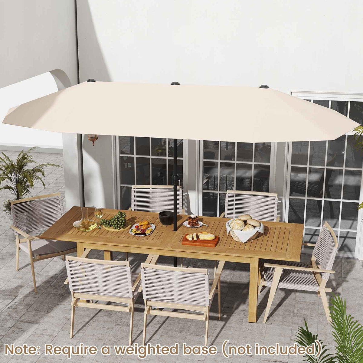 13 Ft Double-Sided Patio Umbrella, Crank, Beige