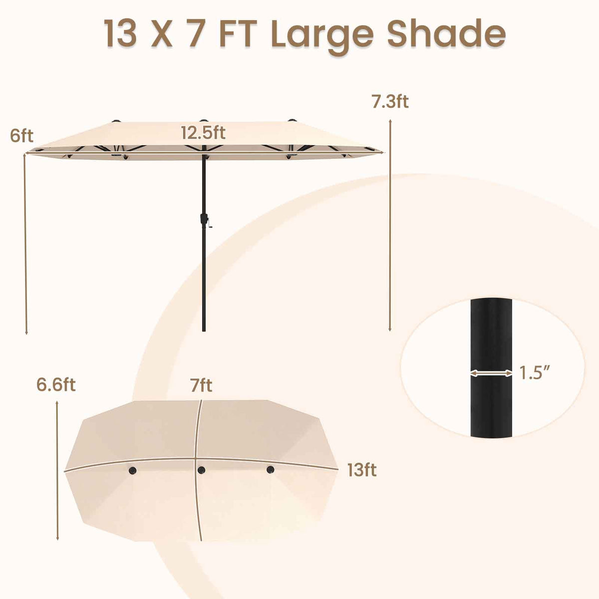 13 Ft Double-Sided Patio Umbrella, Crank, Beige