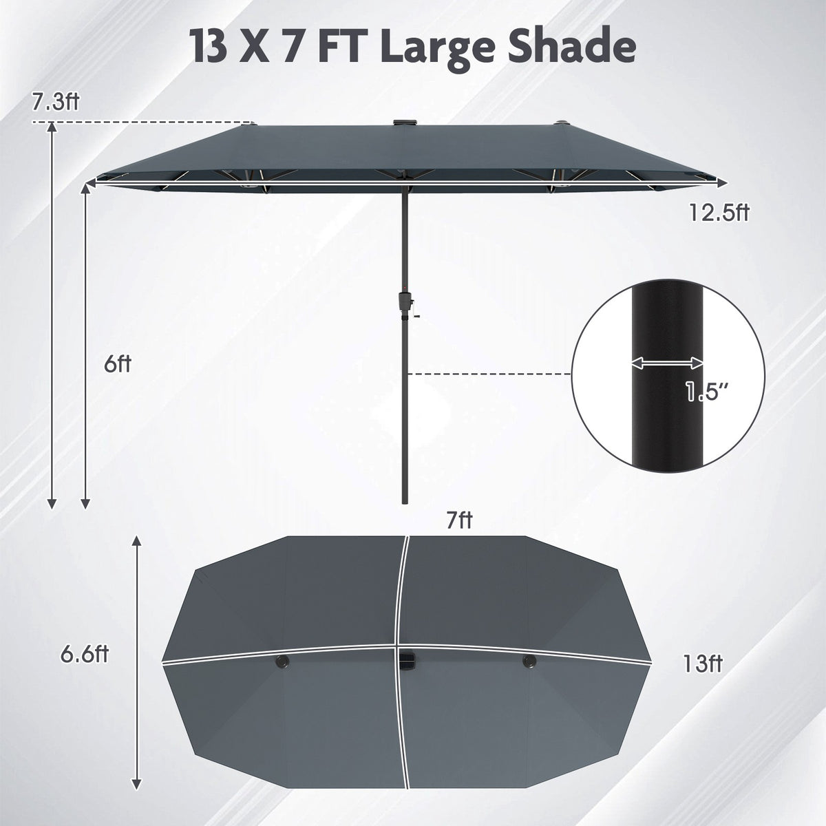 13 Ft Double-Sided Patio Umbrella – Solar LED, Crank