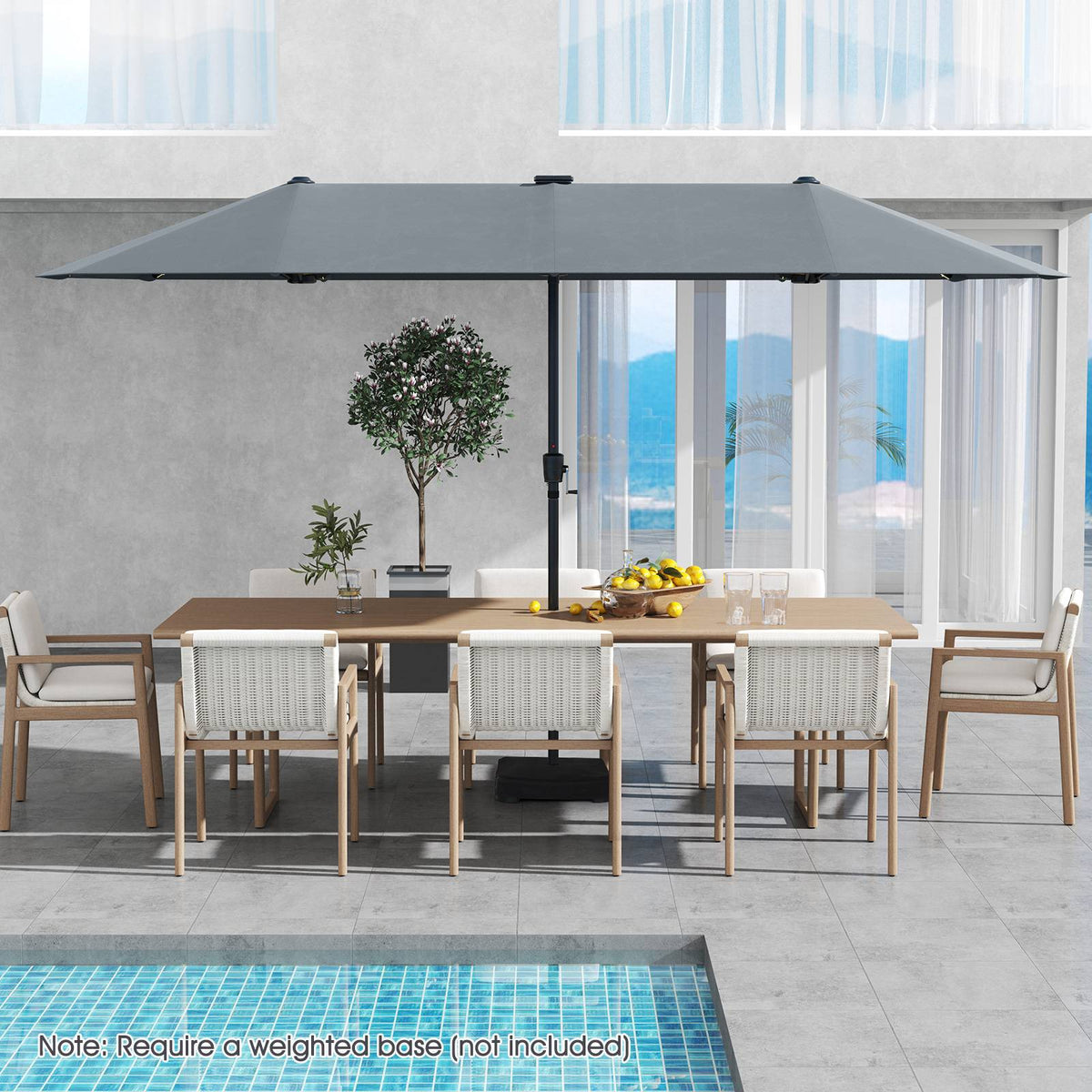 13 Ft Double-Sided Patio Umbrella – Solar LED, Crank