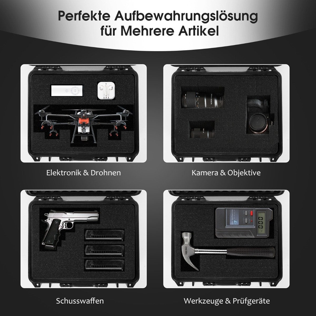 13" Hard Shell Camera Case with Adjustable Foam Insert Waterproof Case Black