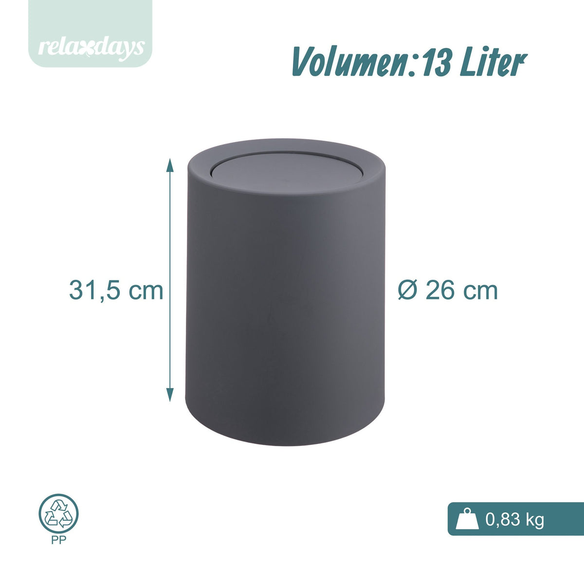 13L Swing-Lid Plastic Bin – Bathroom/Kitchen Use