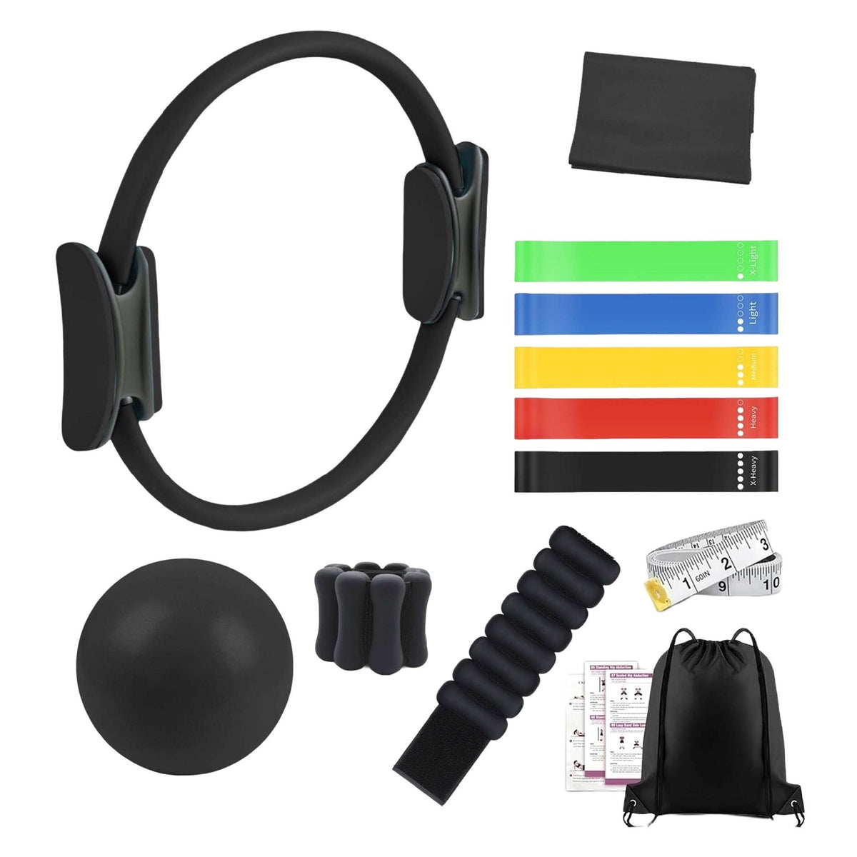 13-Piece Black Pilates Set with Bands and Weights