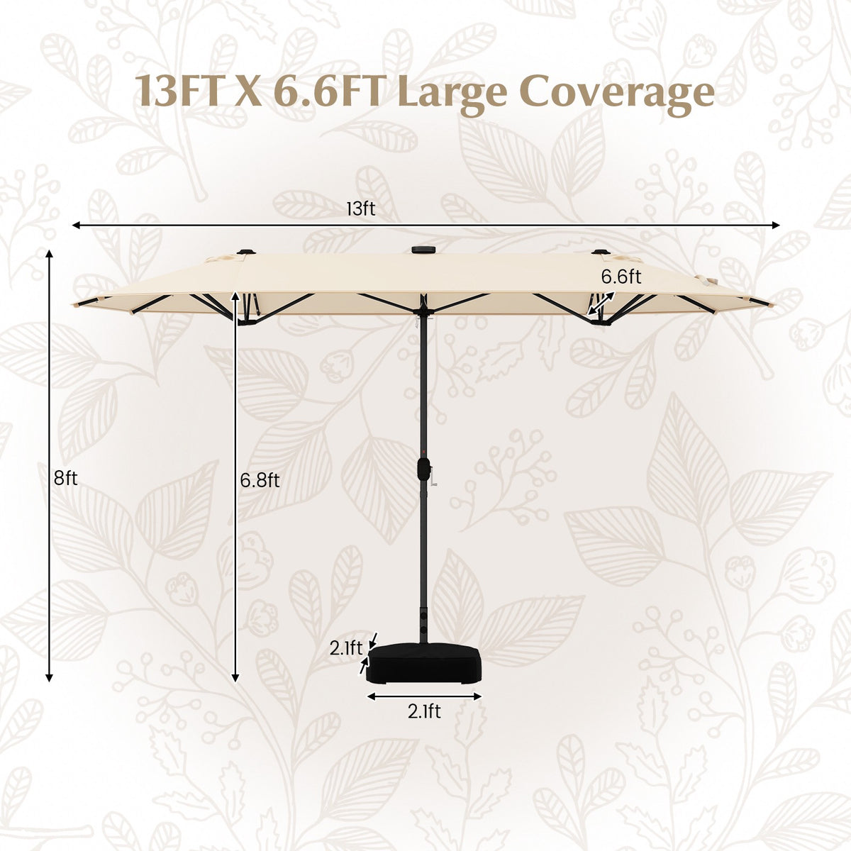 13ft Double-Sided Patio Umbrella With Solar Lights, Beige