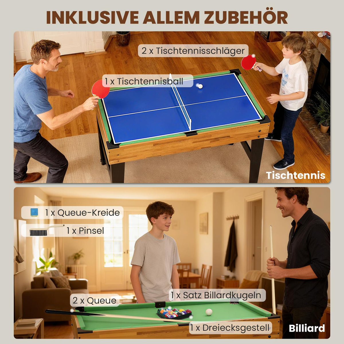 13-in-1 Game Table, Foosball, Chess, Billiards, MDF