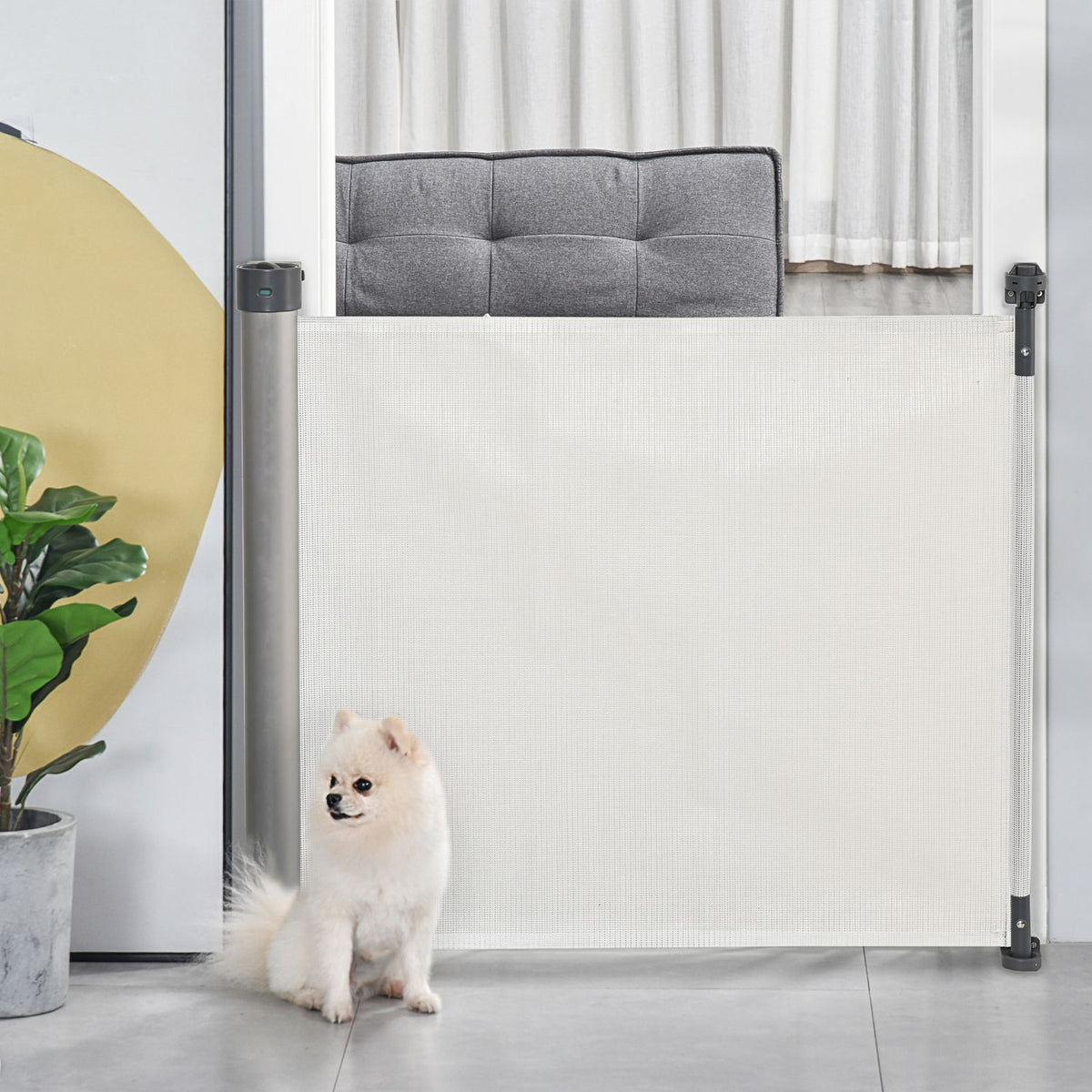 140Cm Extendable Stair Gate, Roll-Up One-Handed Operation, Door Gate, Stair Gate, Barrier Gate For Dogs, Door Guard, White