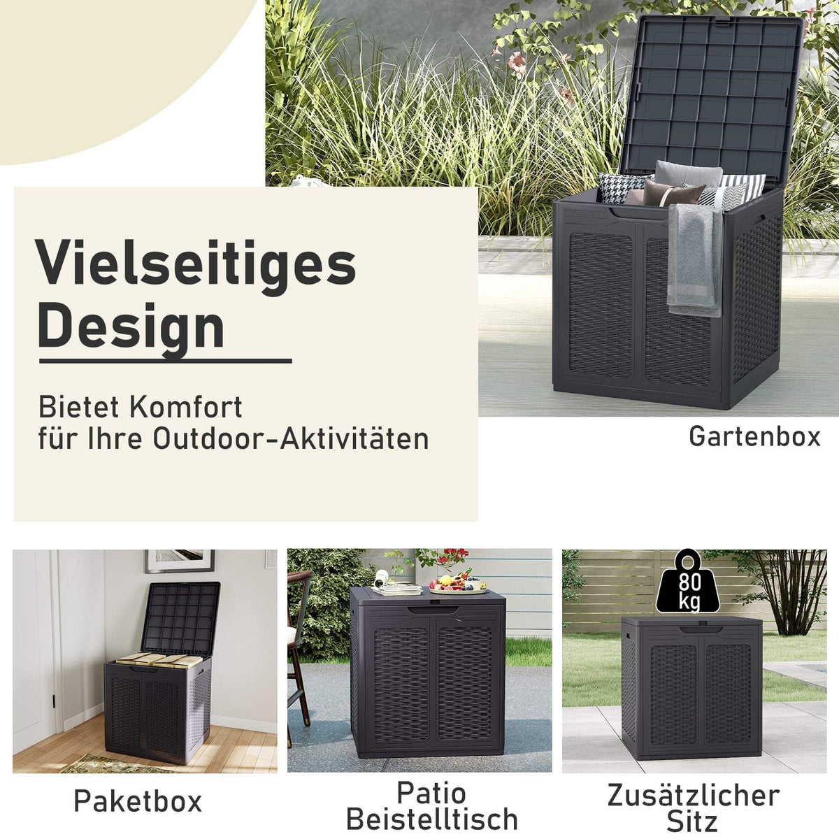 145L Outdoor Storage Box, Weatherproof, Rattan Design