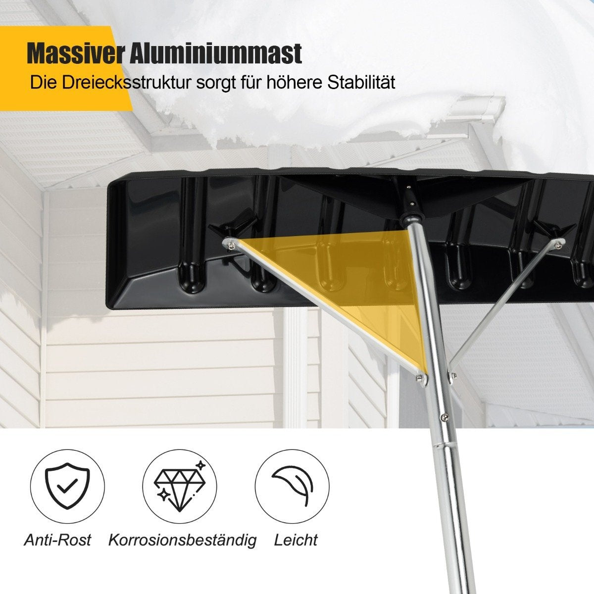 148-608 cm aluminum snow shovel with non-slip handle and silver plastic blade
