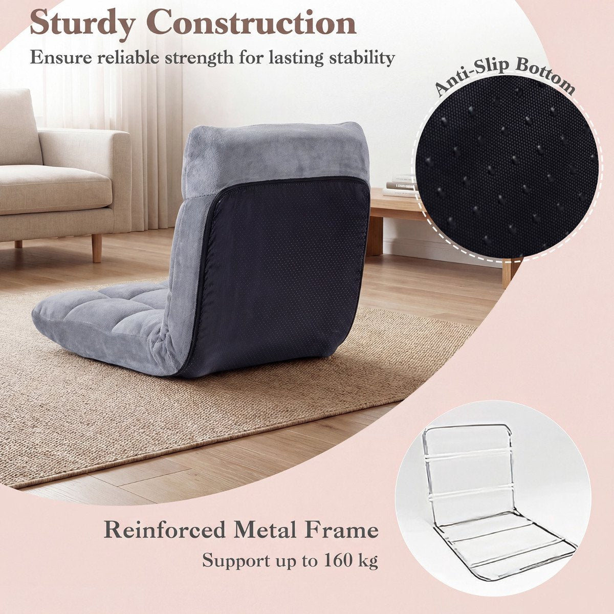 14-Position Adjustable Cushioned Floor Chair, Velvet