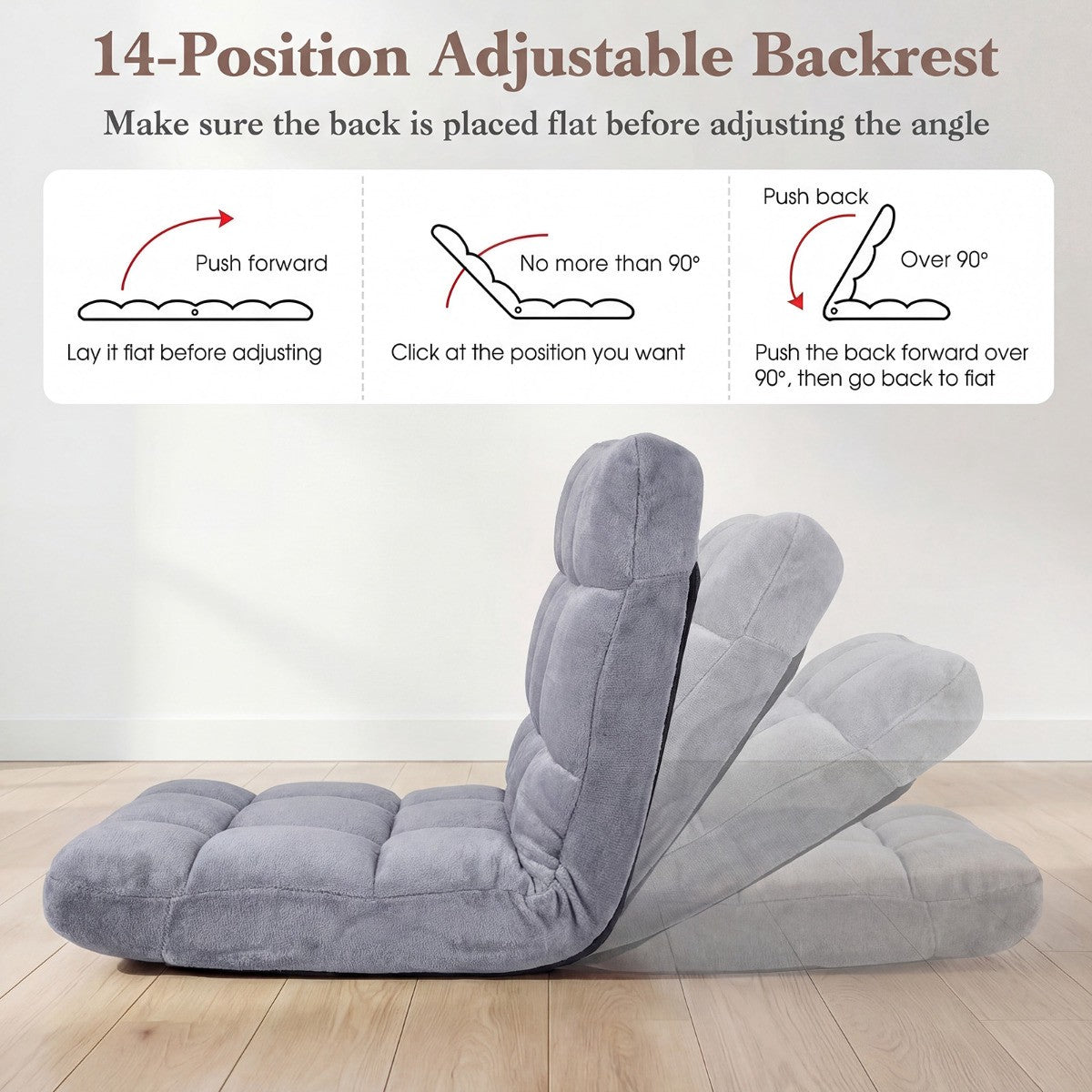 14-Position Adjustable Cushioned Floor Chair, Velvet
