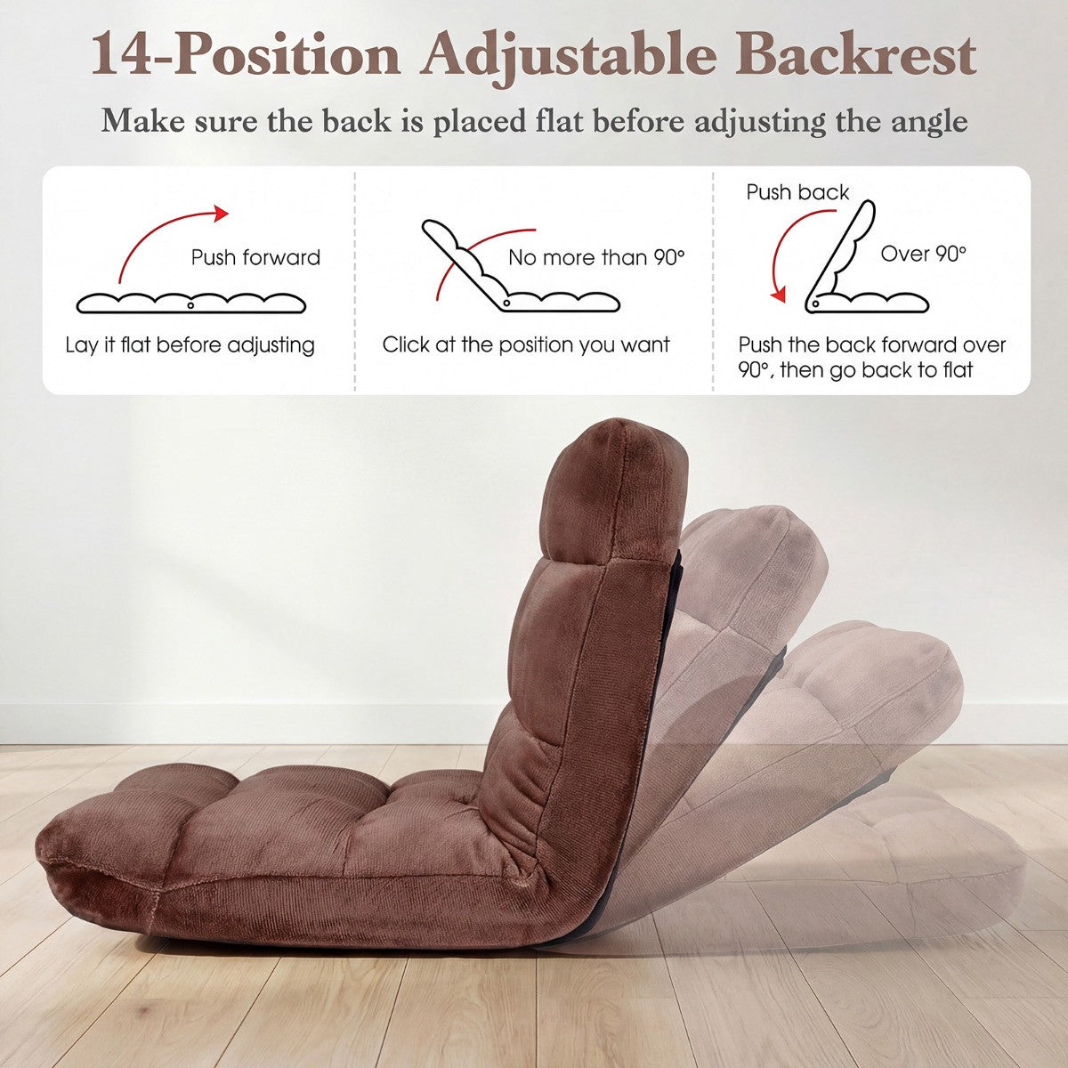14-Position Folding Floor Chair Recliner, Flannel Cover