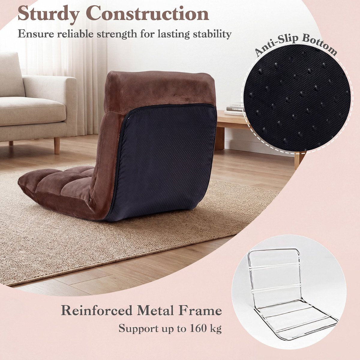 14-Position Folding Floor Chair Recliner, Flannel Cover