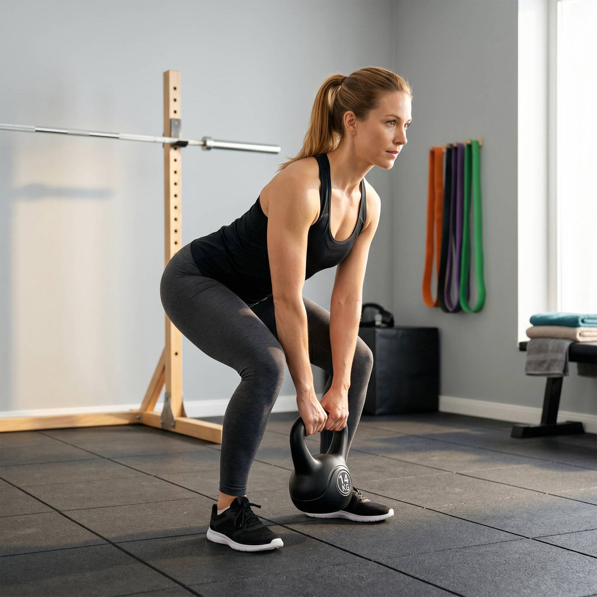 14 kg Black Kettlebell with Sand Filling for Beginners