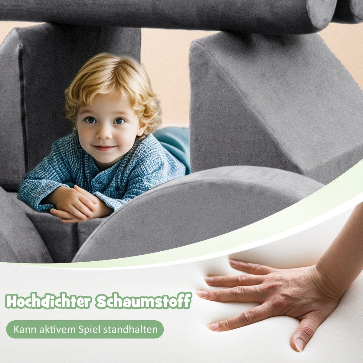 14-piece modular children's sofa, foam play sofa, building block sofa for climbing and crawling, gray