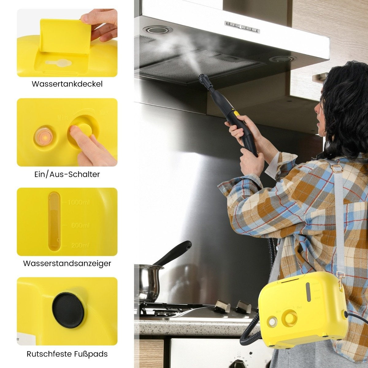 1500W Handheld Steam Cleaner, 3 Bar Pressure, 180°C Max Temp