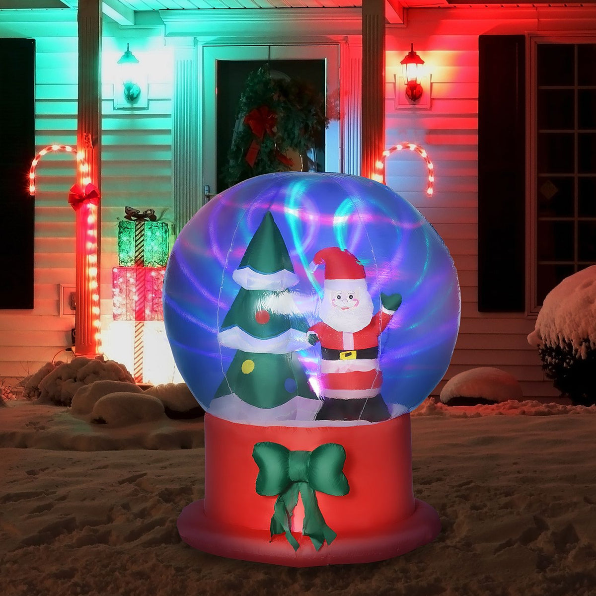 150 Cm Inflatable Christmas Decoration With Santa Claus And Christmas Tree In The Crystal Ball, Waterproof With Led Light Incl. Blower Ip44