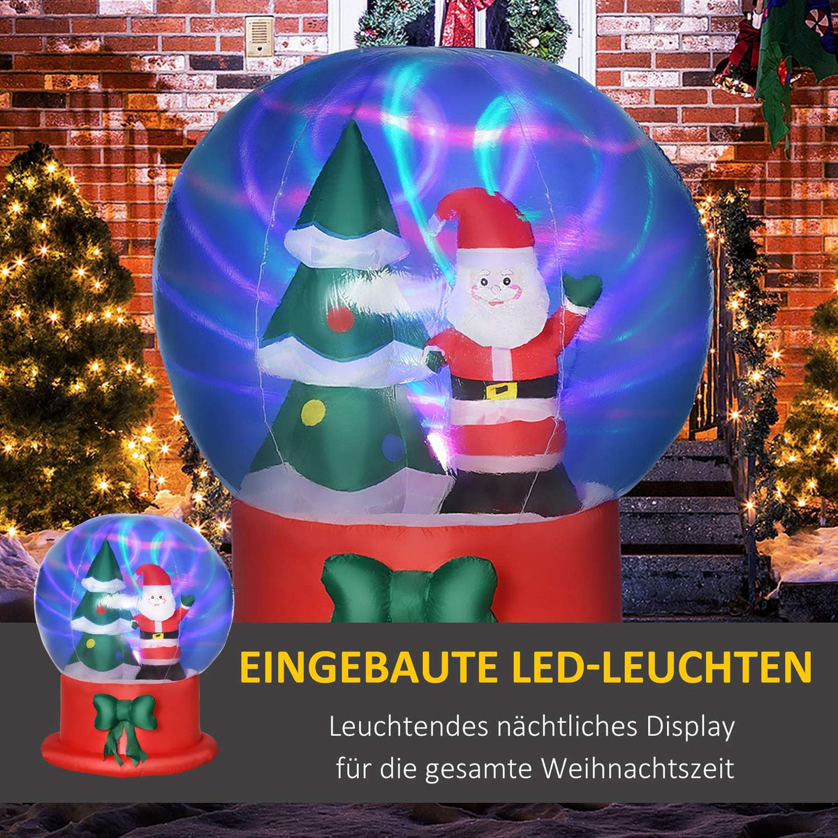 150 Cm Inflatable Christmas Decoration With Santa Claus And Christmas Tree In The Crystal Ball, Waterproof With Led Light Incl. Blower Ip44