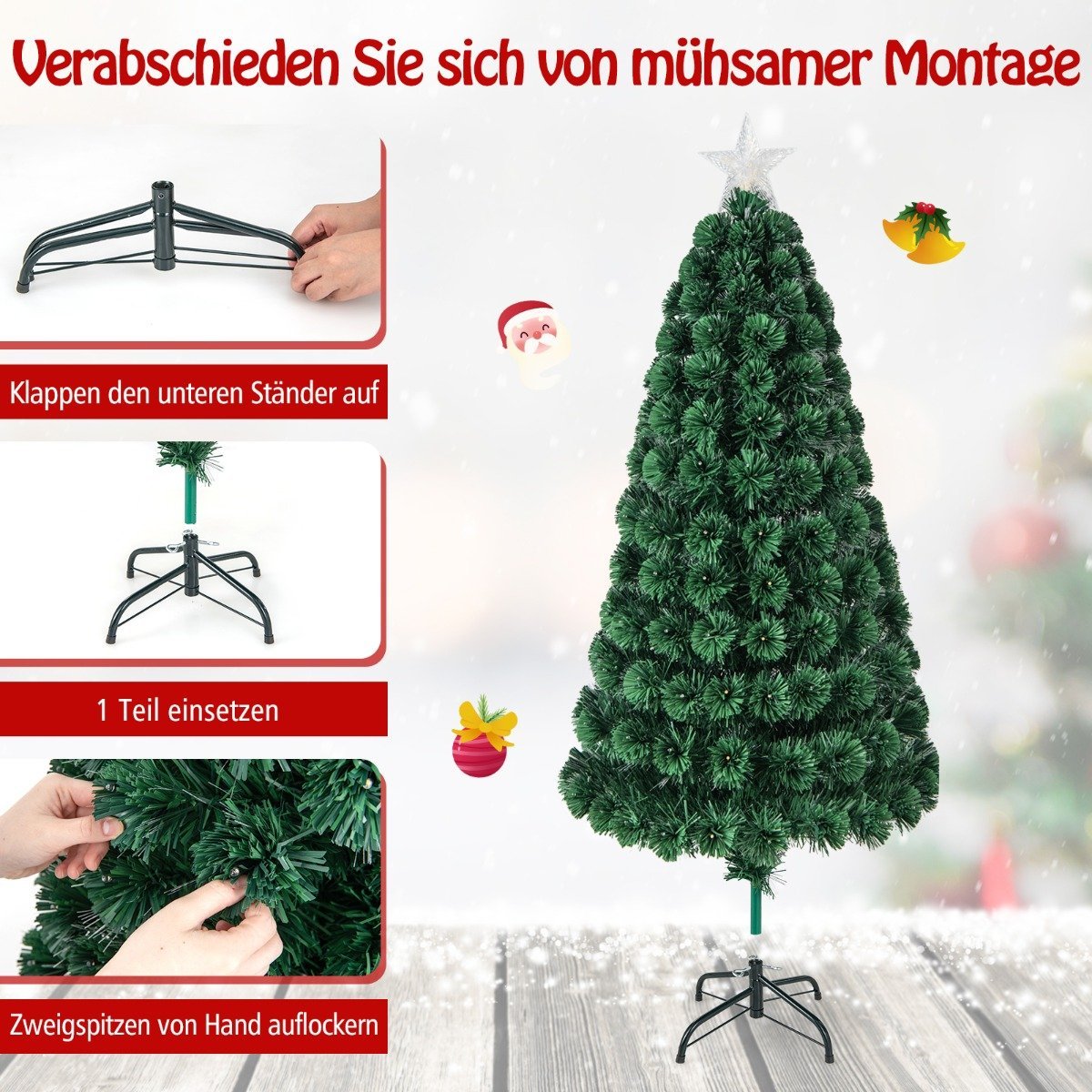 150cm Artificial Christmas Tree with 8 Lighting Modes Fiber optic fiber optic Christmas tree