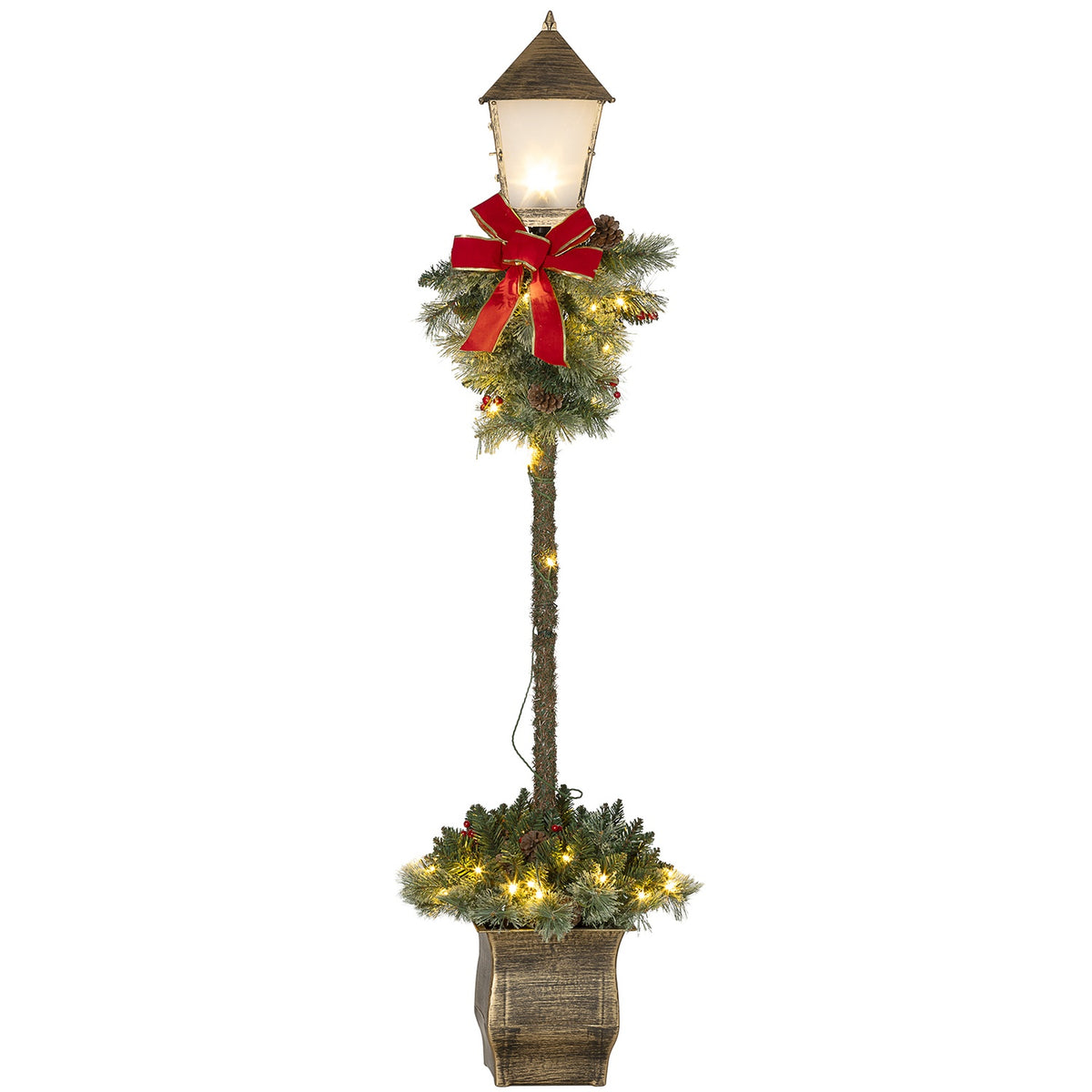 150 cm Christmas Lantern Christmas Lights with LED Fairy Lights Pine Cones Berries Bow for Christmas Party Metal Green