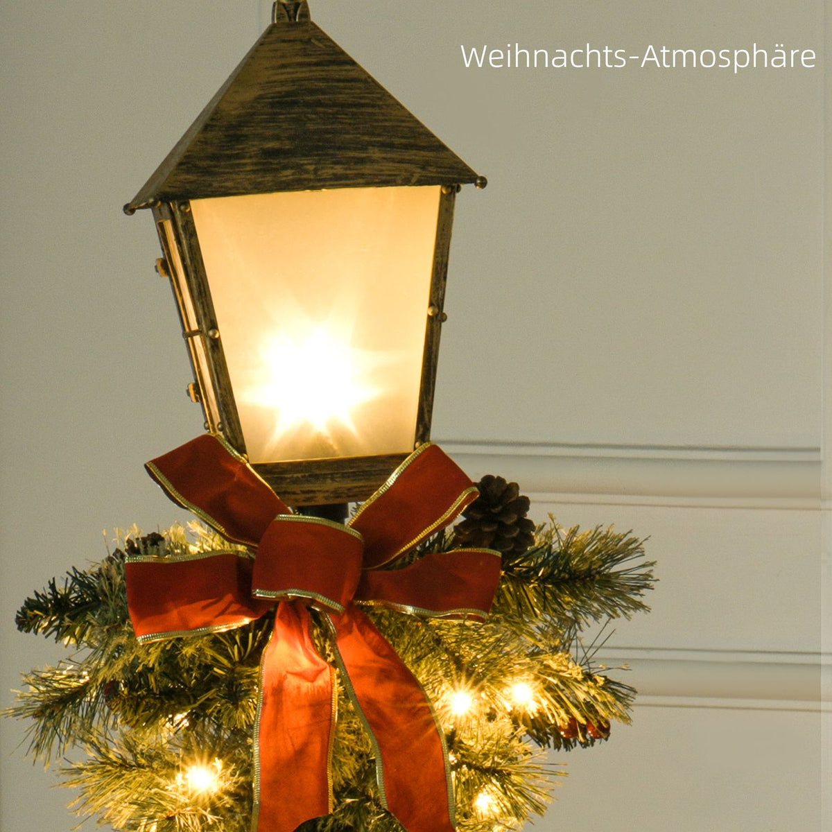 150 cm Christmas Lantern Christmas Lights with LED Fairy Lights Pine Cones Berries Bow for Christmas Party Metal Green