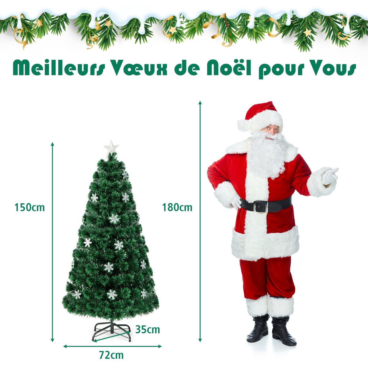 150cm Fiber Optic Christmas Tree – 24 LED, Snowflakes