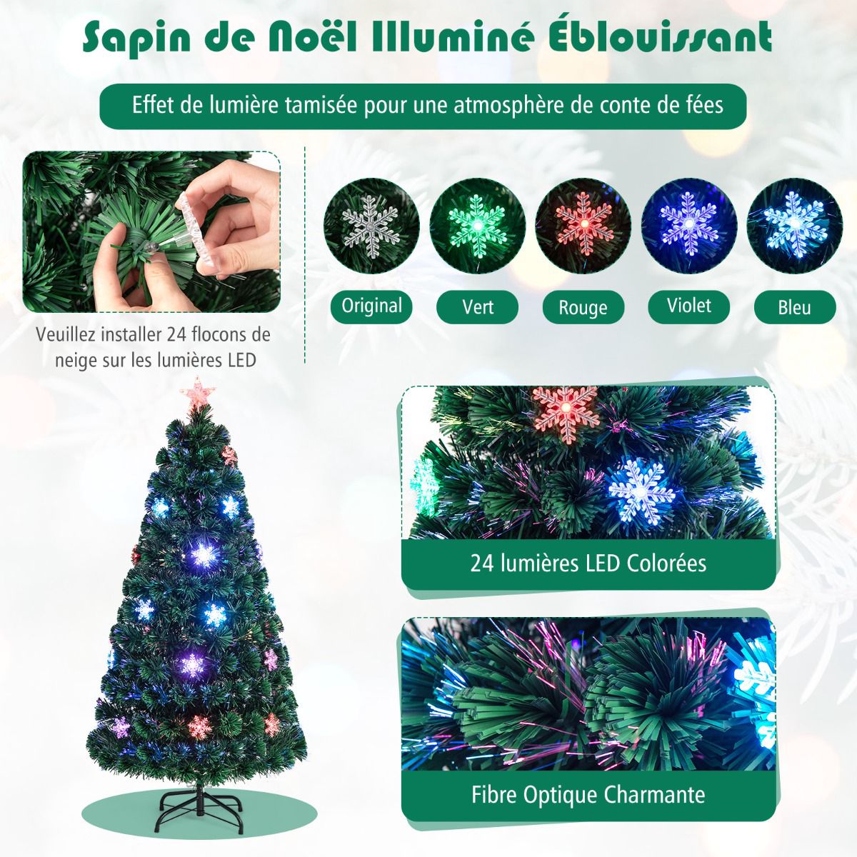150cm Fiber Optic Christmas Tree – 24 LED, Snowflakes