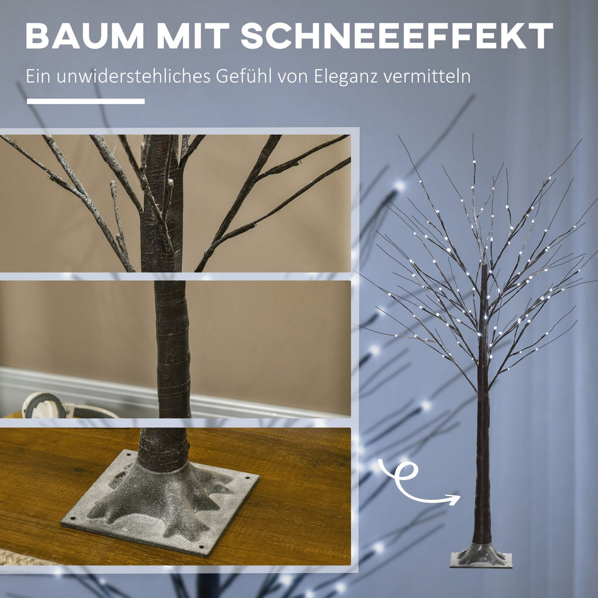150 cm artificial birch tree with 96 LED lights and artificial snow for Christmas decorations and celebrations, ideal for parties, weddings