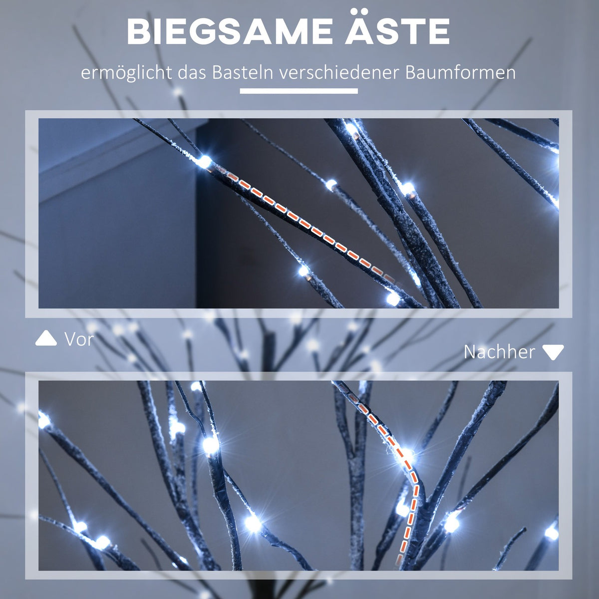 150 cm artificial birch tree with 96 LED lights and artificial snow for Christmas decorations and celebrations, ideal for parties, weddings