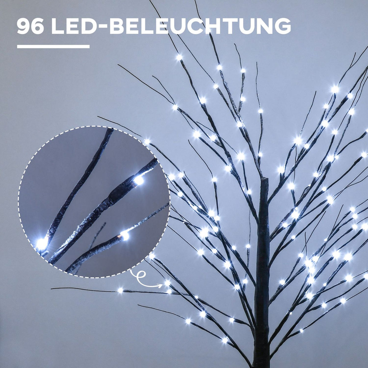 150 cm artificial birch tree with 96 LED lights and artificial snow for Christmas decorations and celebrations, ideal for parties, weddings