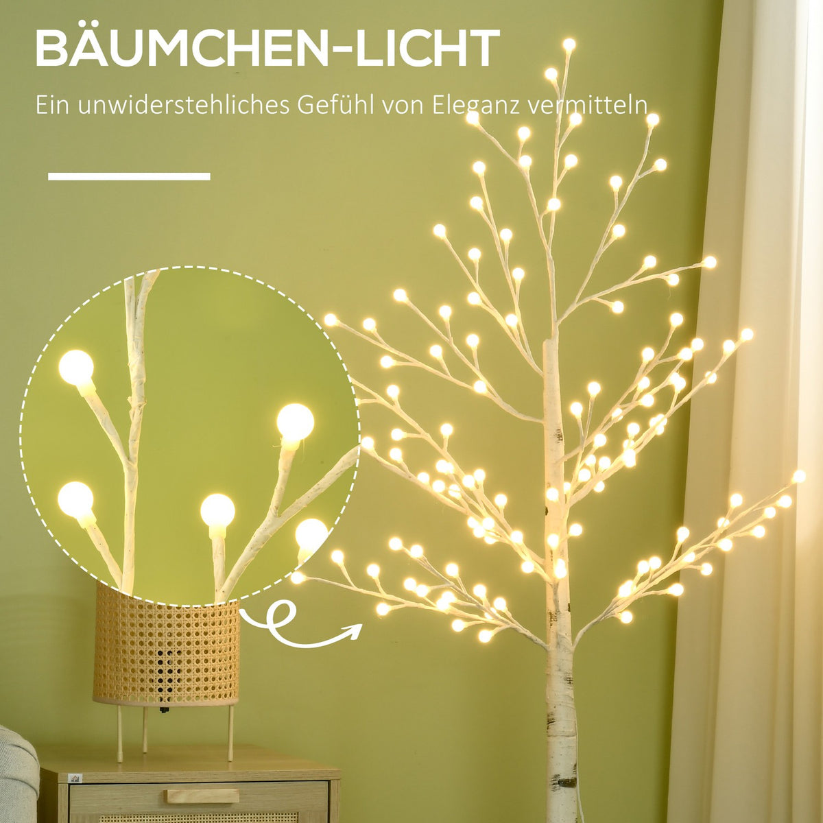 150 cm light tree, birch tree with 120 warm white 3 brightness levels LED, Christmas tree birch, LED artificial birch tree for party, birthday, wedding IP44 white