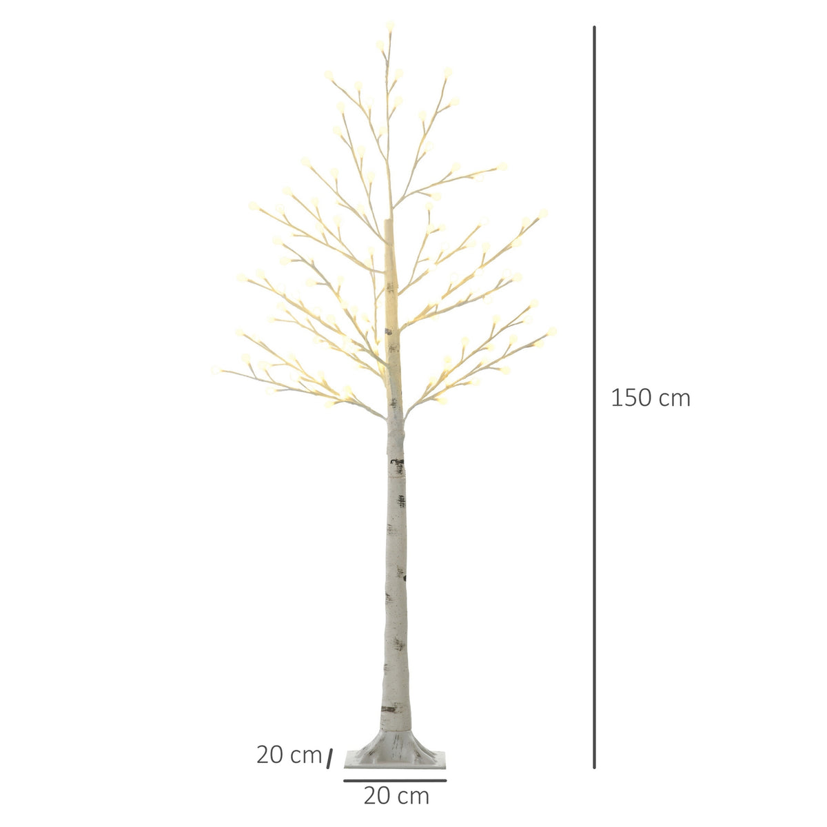 150 cm light tree, birch tree with 120 warm white 3 brightness levels LED, Christmas tree birch, LED artificial birch tree for party, birthday, wedding IP44 white