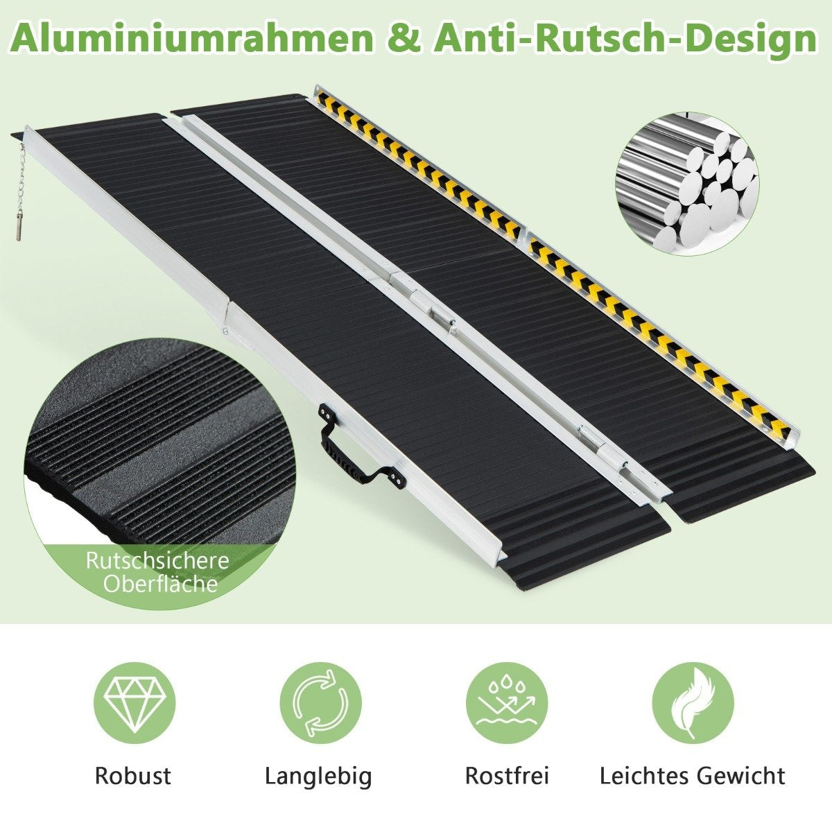 152.5 x 74 cm wheelchair ramp Portable & anti-slip folding ramp up to 272kg load aluminum
