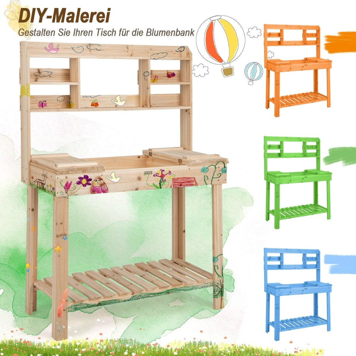 153cm large workbench gardening table plant table made of wood for patio garden greenhouse 150kg load capacity