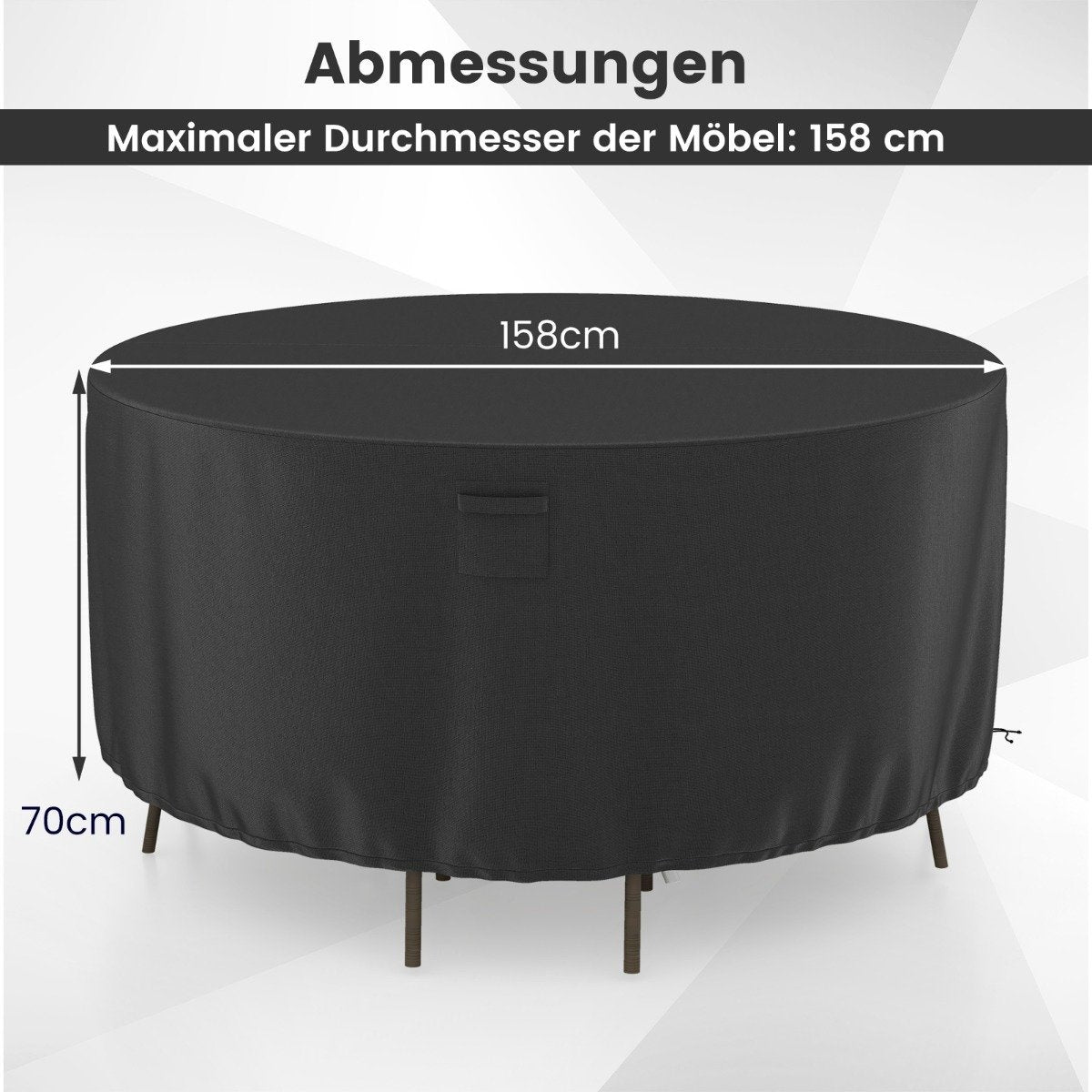 Ø 158 cm Round patio furniture cover with ventilation slots & buckles & cords black