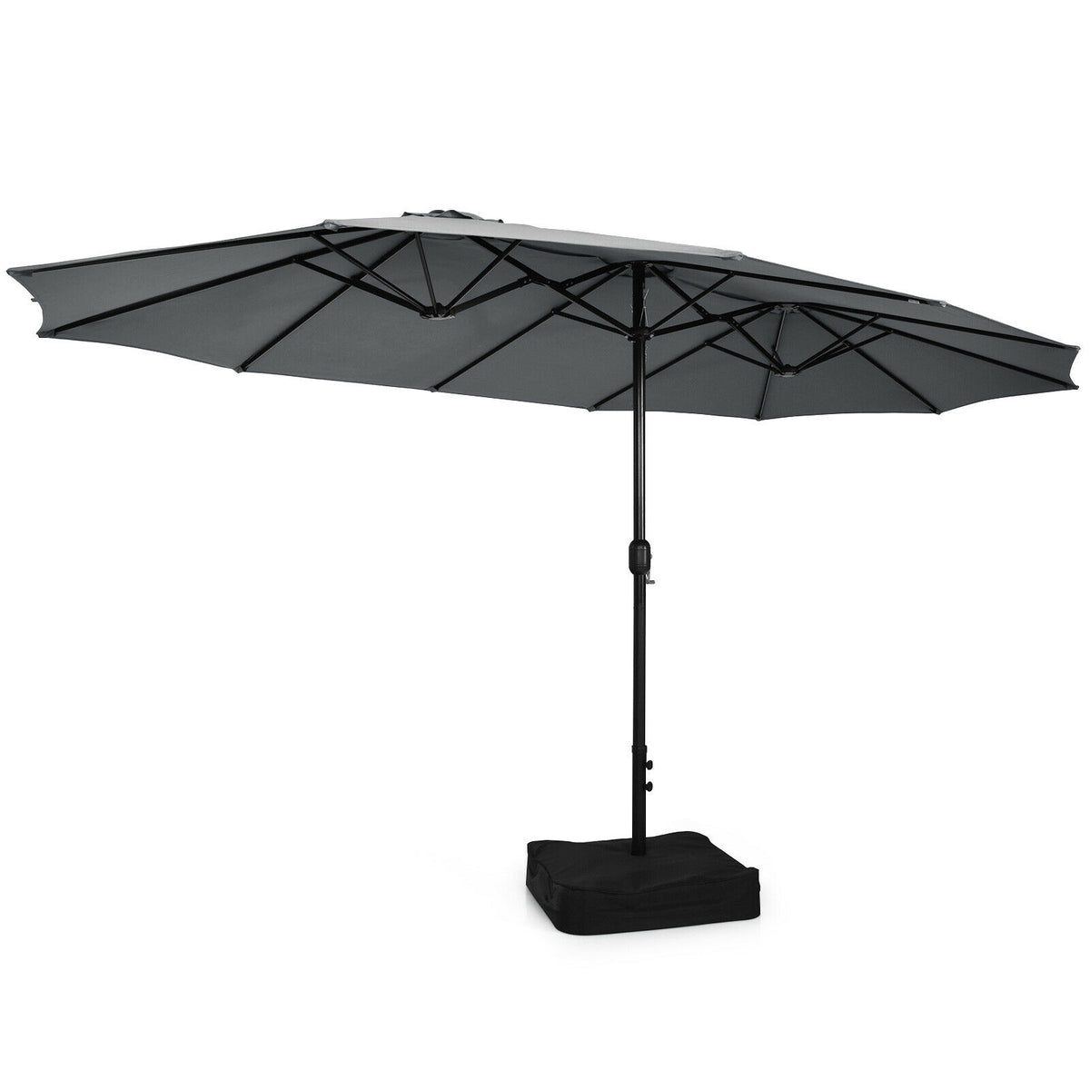 15 Ft Double-Sided Patio Umbrella With Crank And Base