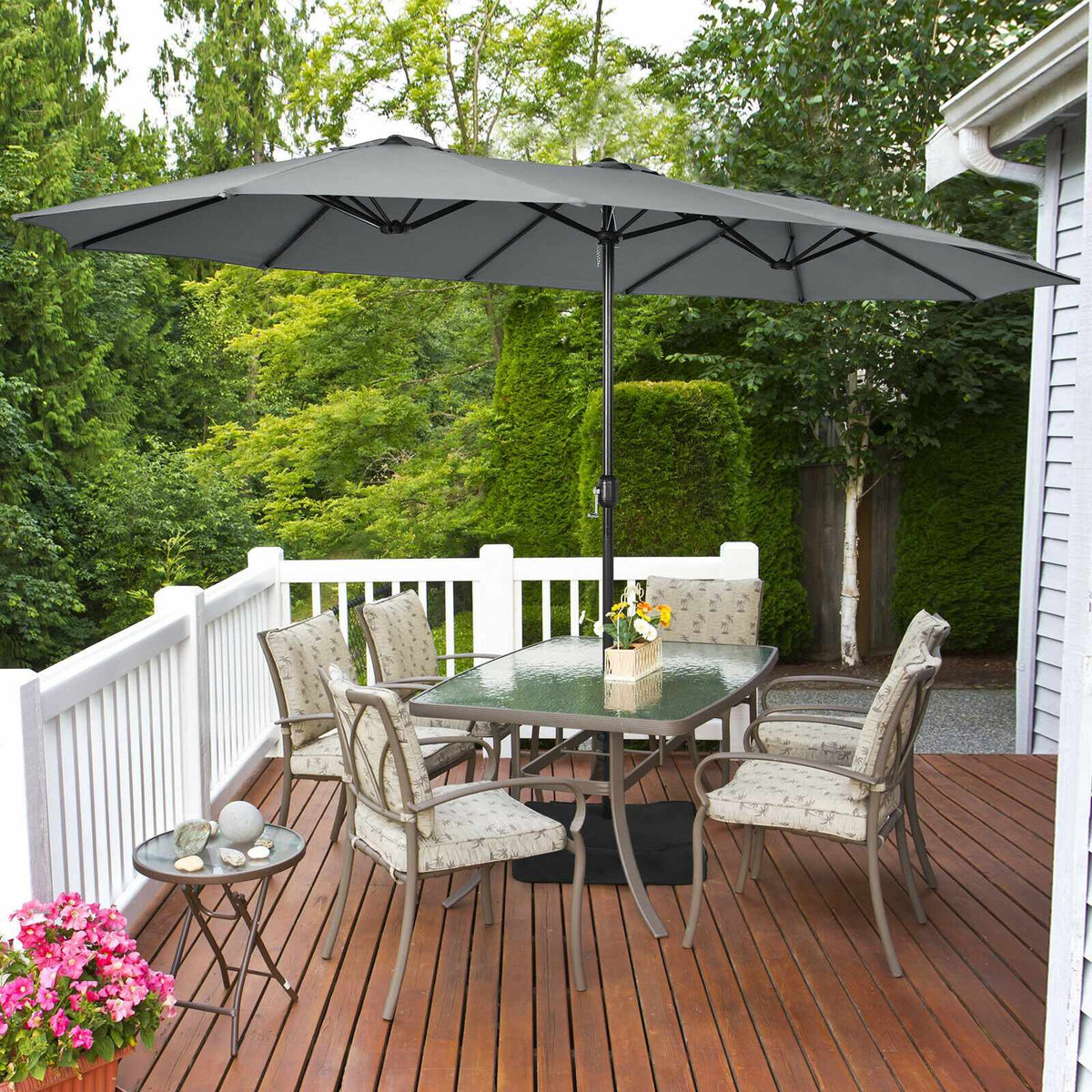 15 Ft Double-Sided Patio Umbrella With Crank And Base