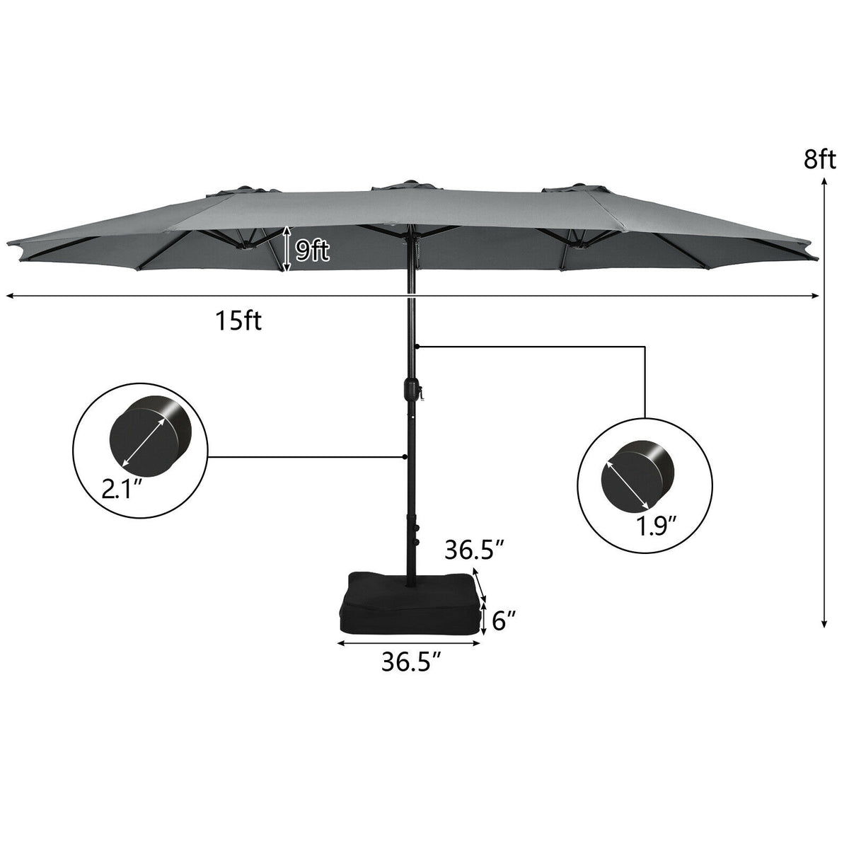 15 Ft Double-Sided Patio Umbrella With Crank And Base