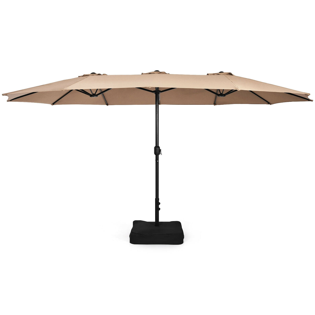 15ft Double-Sided Patio Umbrella With Crank and Base, Coffee