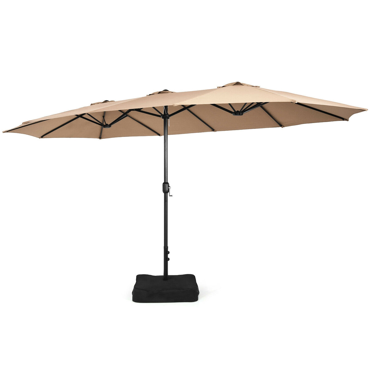 15ft Double-Sided Patio Umbrella With Crank and Base, Coffee